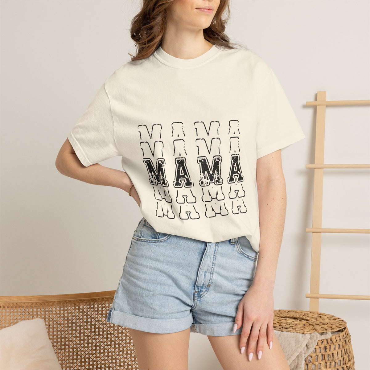 Mama Repeat Graphic T-Shirt — Vintage Outline "MAMA" Mom Tee