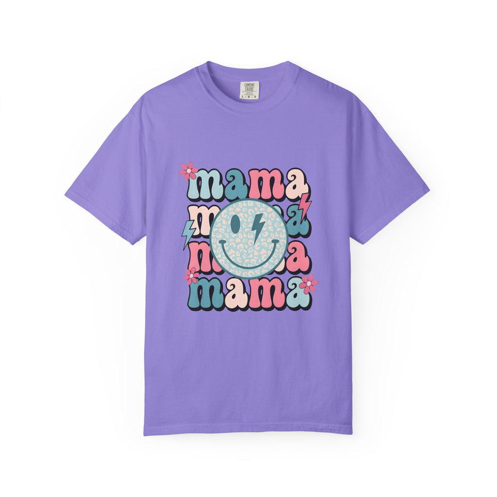 Mama Smiley Graphic T-Shirt — Retro Pink & Blue Mother’s Day Tee