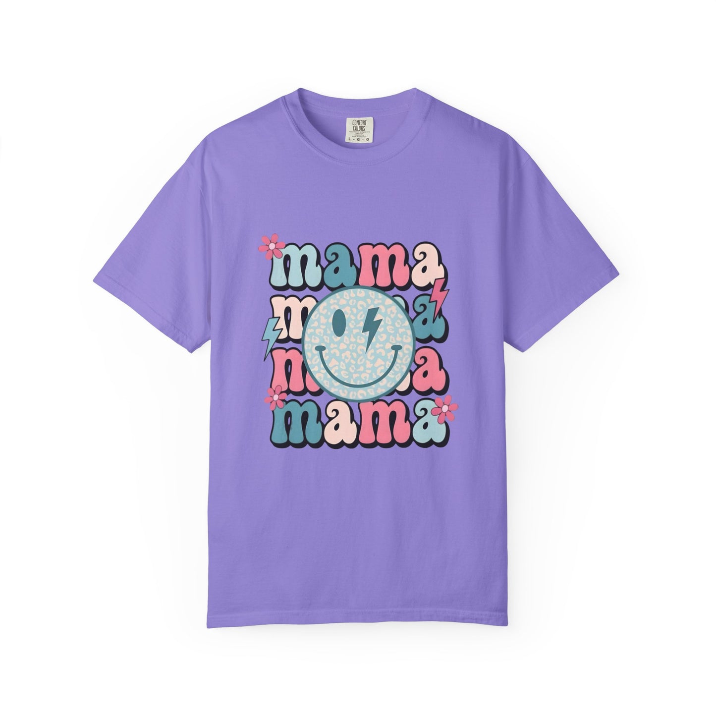 Mama Smiley Graphic T-Shirt — Retro Pink & Blue Mother’s Day Tee