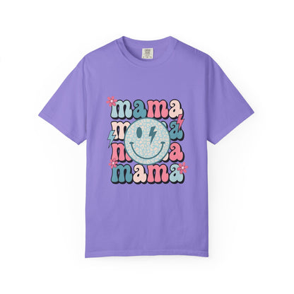 Mama Smiley Graphic T-Shirt — Retro Pink & Blue Mother’s Day Tee