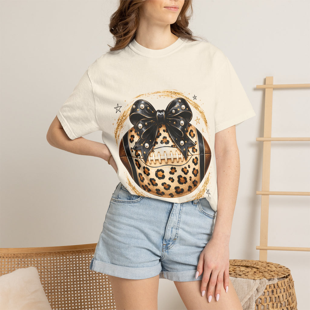 Leopard Print Football with Bow T-Shirt