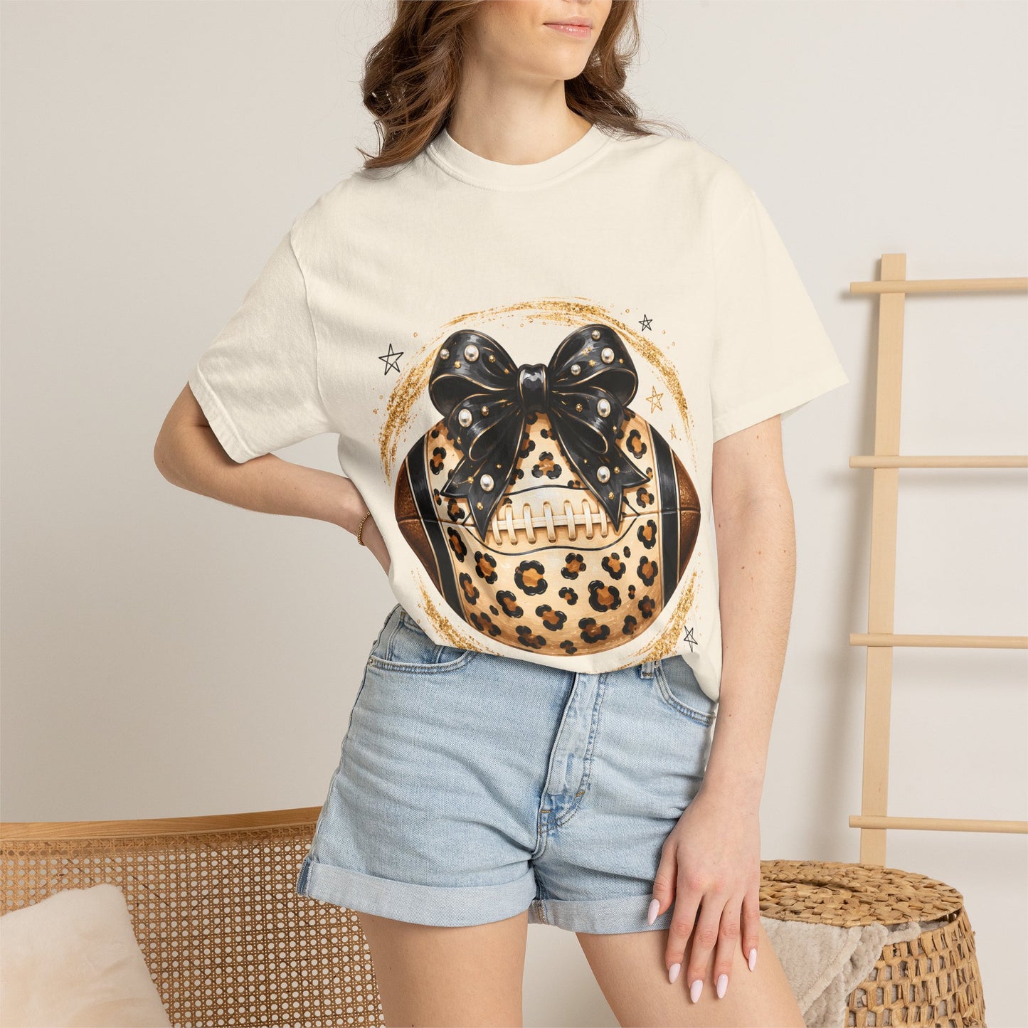 Leopard Print Football with Bow T-Shirt