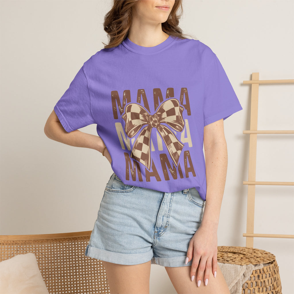 Mama Bow T-Shirt — Buffalo Check Ribbon Mom Shirt
