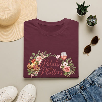 Petals & Platters Floral Wine T-Shirt — Garden Brunch Shirt for Entertaining