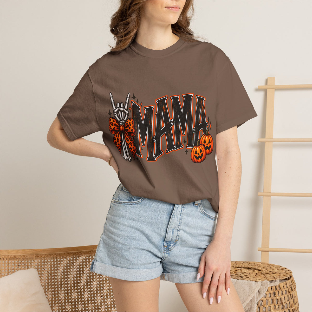 Halloween Mama T-Shirt — Spooky Pumpkin & Bow Graphic