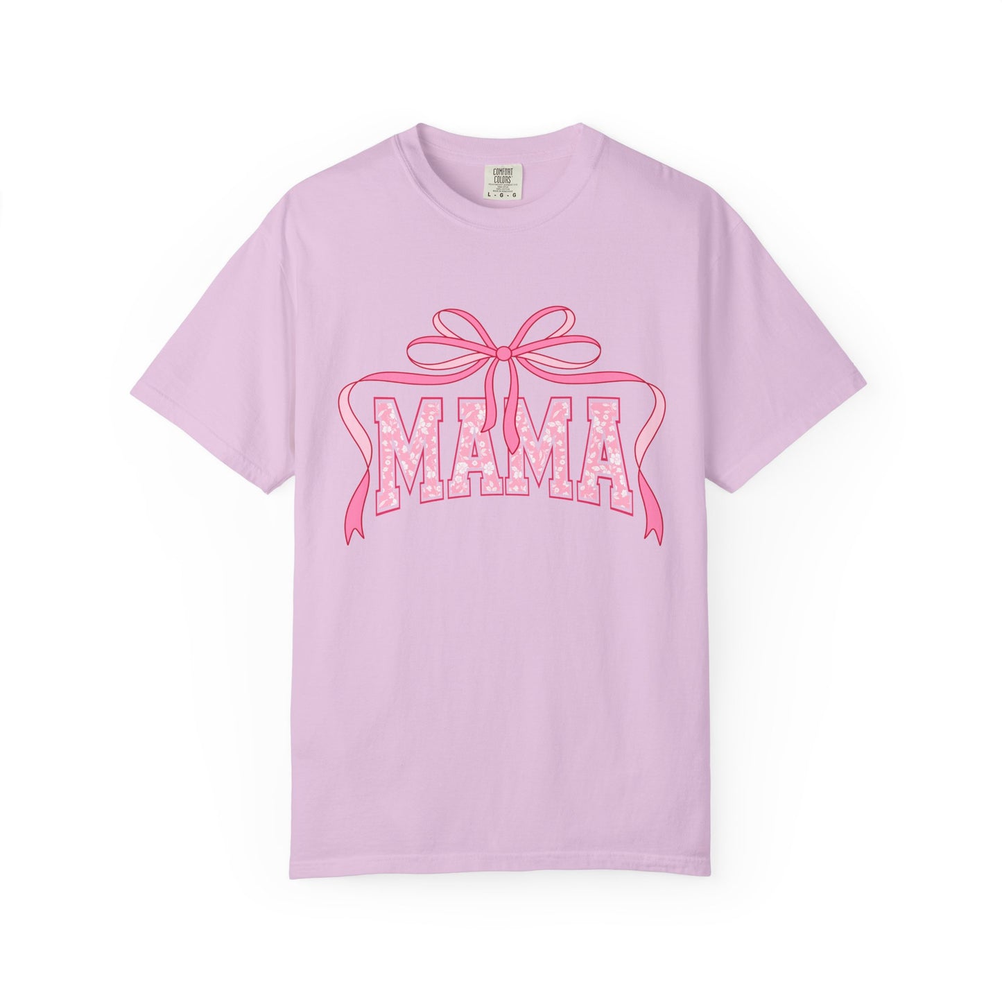 Mama Pink Bow T-Shirt — Floral Lettering Mother’s Day Tee