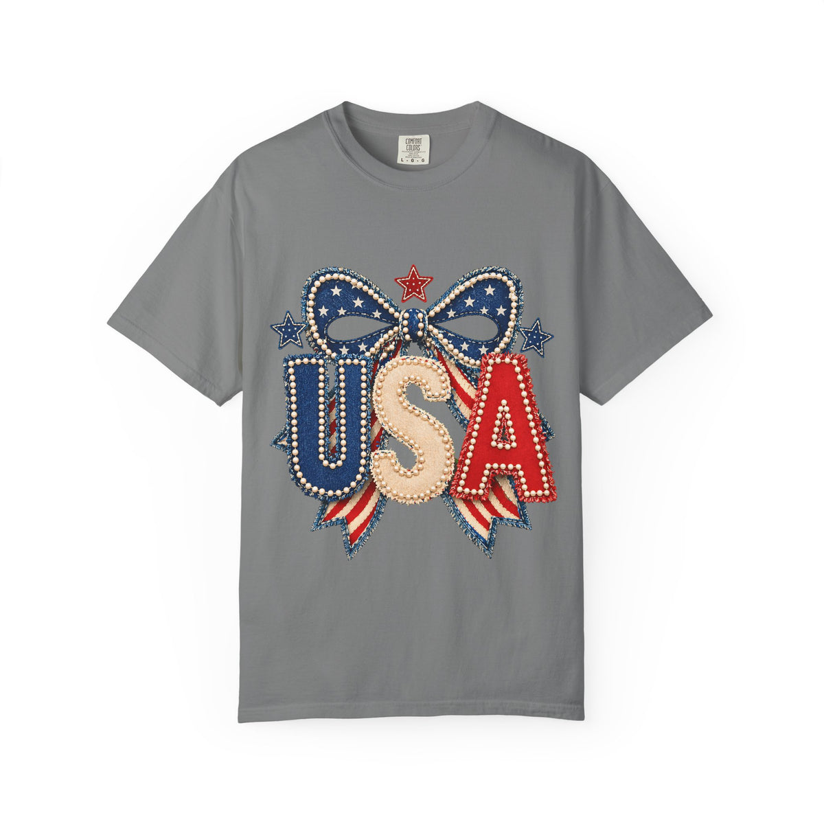 USA Patriotic Bow T‑Shirt — Fourth of July American Flag Tee