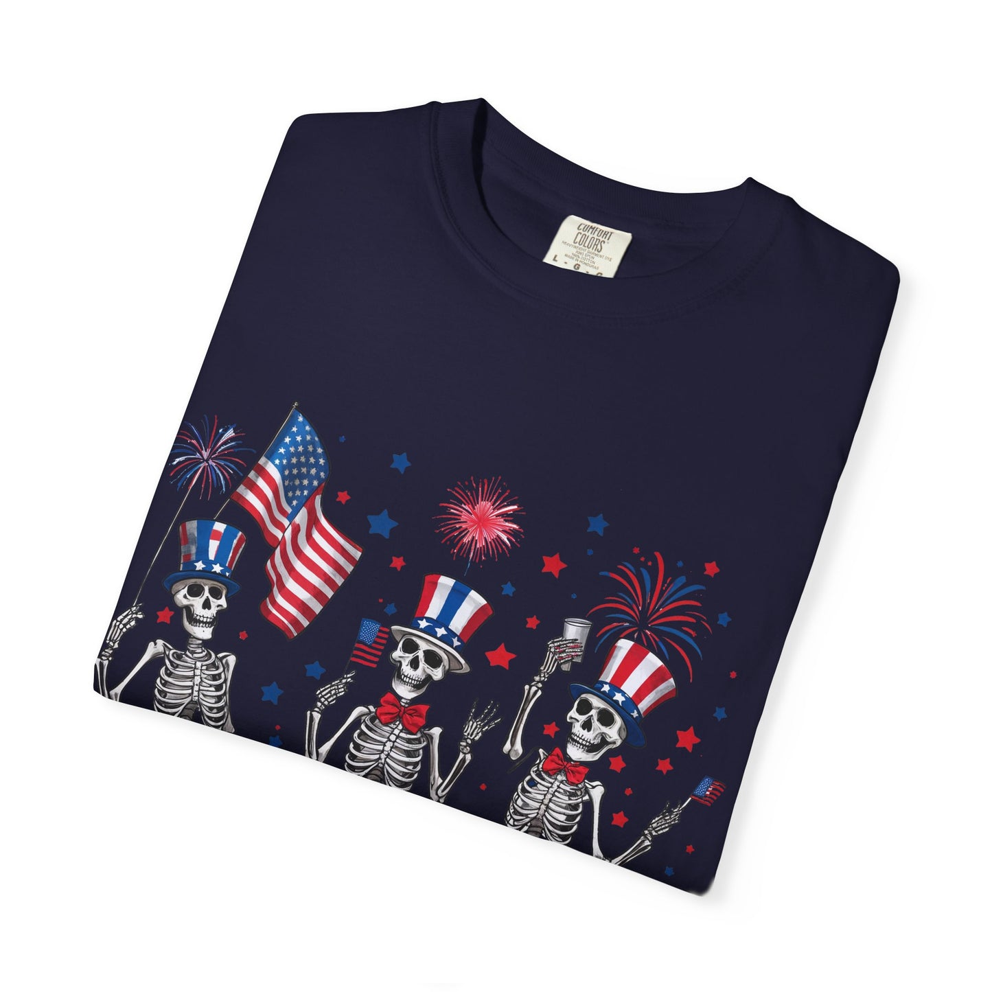 Patriotic Dancing Skeletons T-Shirt | 4th of July Flag Fireworks