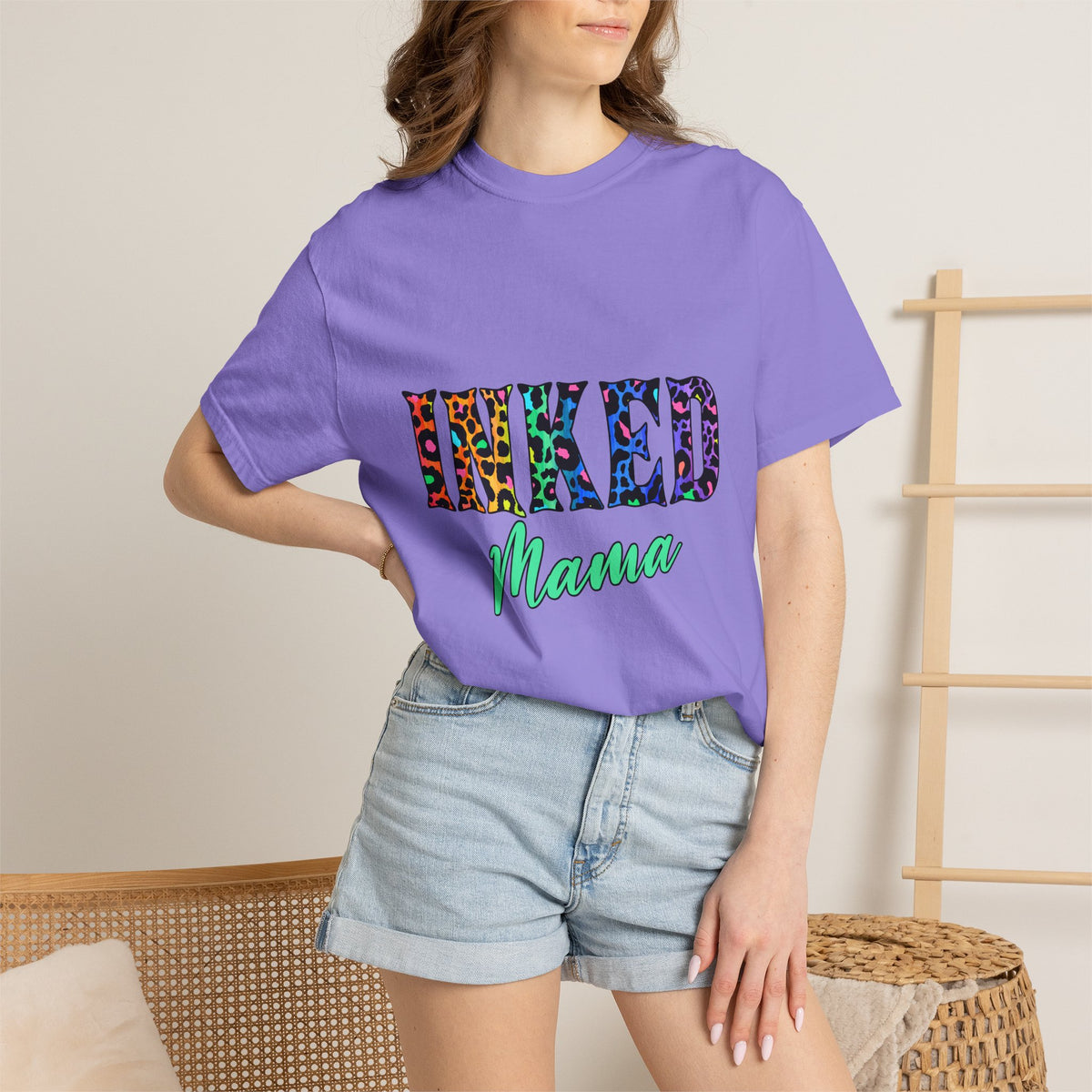 Inked Mama T-Shirt — Colorful Tattoo Script Tee for Moms
