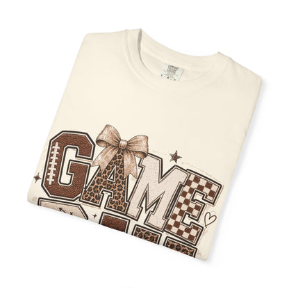 Game Day Graphic Tee — Retro Brown Bow Football Fan Shirt