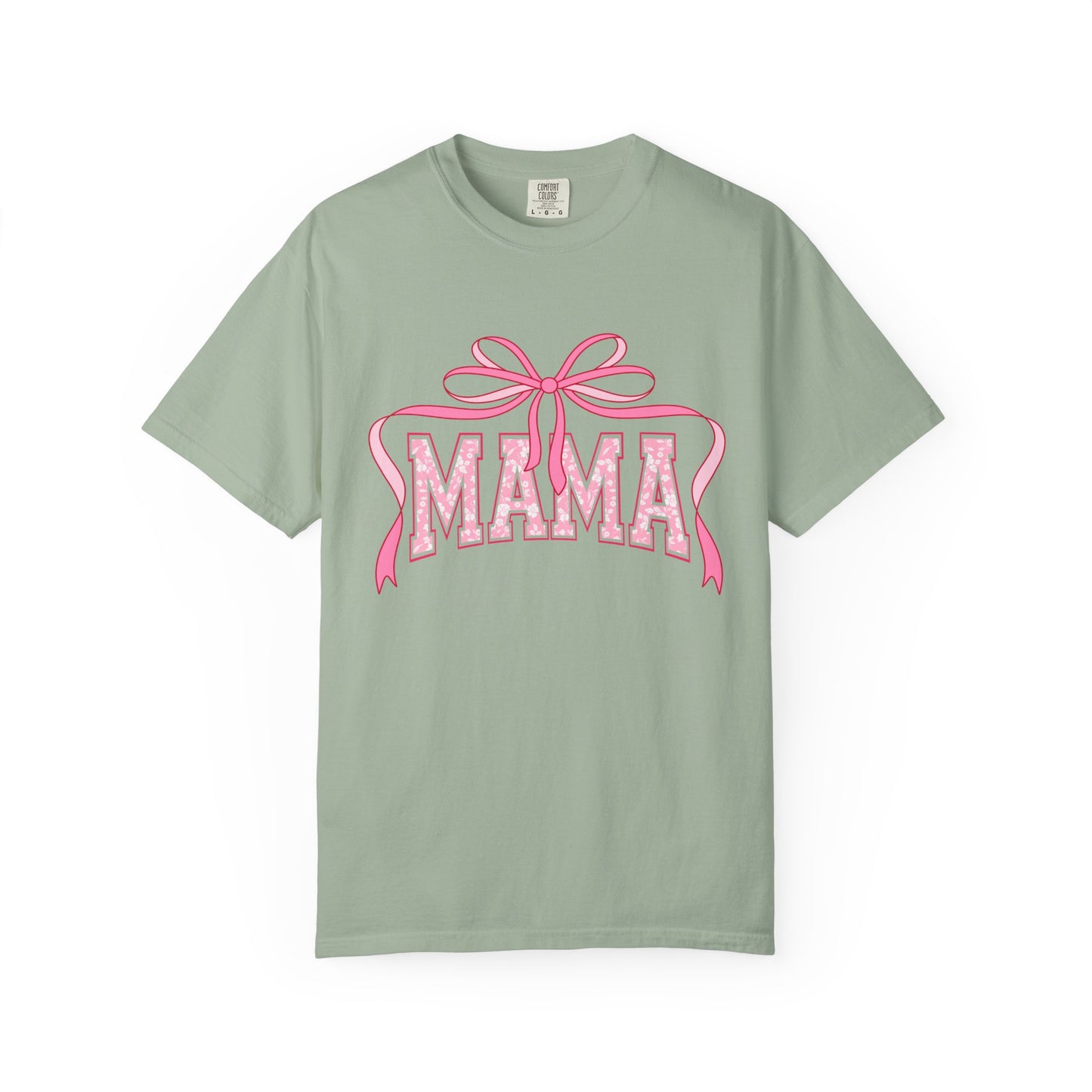 Mama Pink Bow T-Shirt — Floral Lettering Mother’s Day Tee