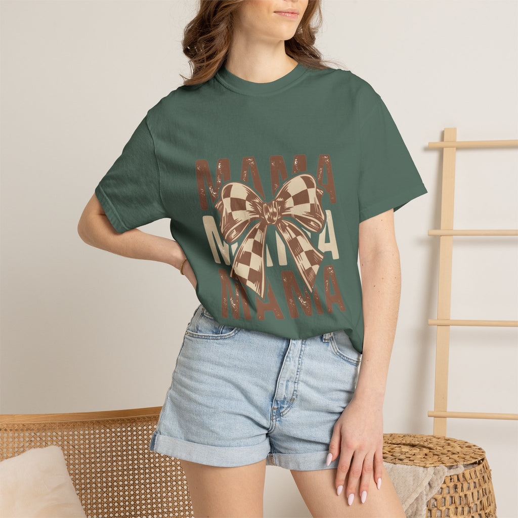 Mama Bow T-Shirt — Buffalo Check Ribbon Mom Shirt