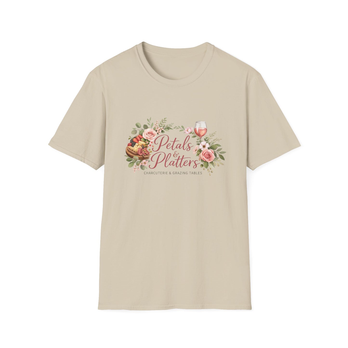 Petals & Platters Floral Wine T-Shirt — Garden Brunch Shirt for Entertaining