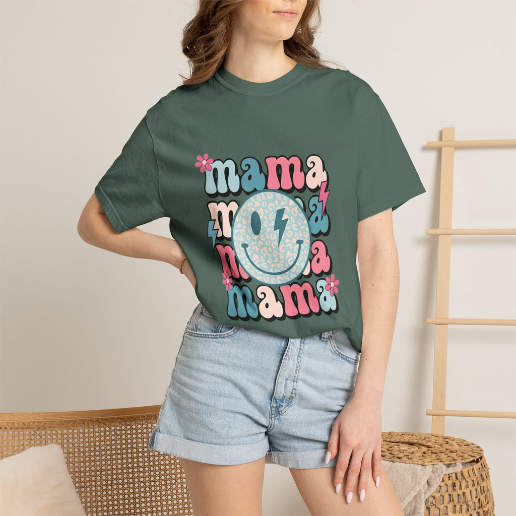Mama Smiley Graphic T-Shirt — Retro Pink & Blue Mother’s Day Tee