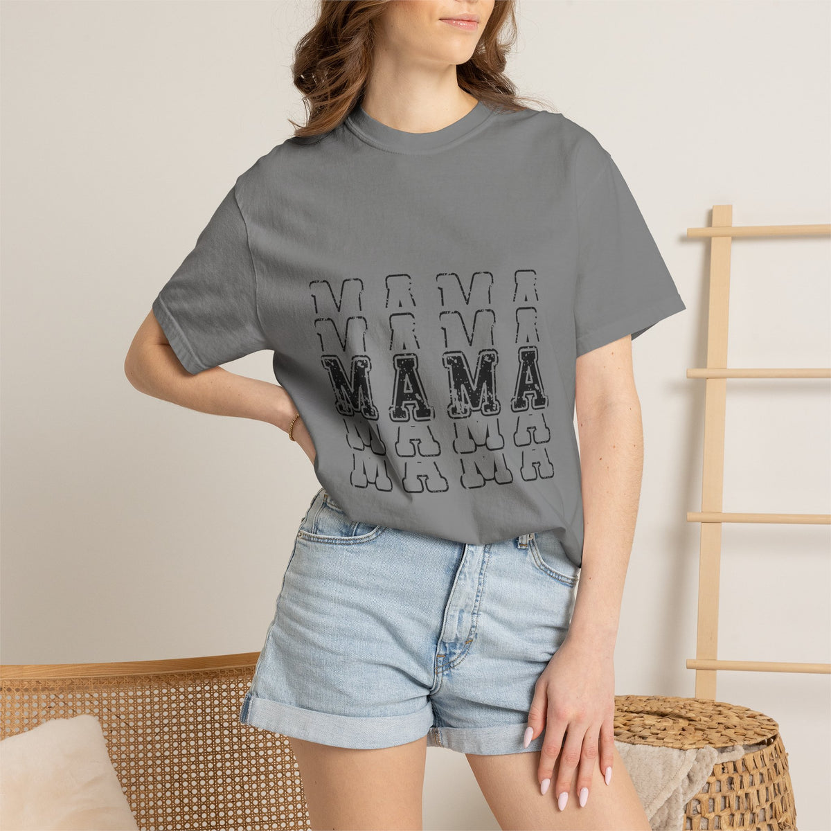 Mama Repeat Graphic T-Shirt — Vintage Outline "MAMA" Mom Tee