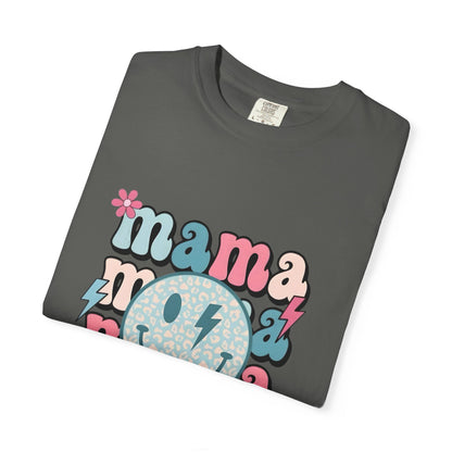 Mama Smiley Graphic T-Shirt — Retro Pink & Blue Mother’s Day Tee