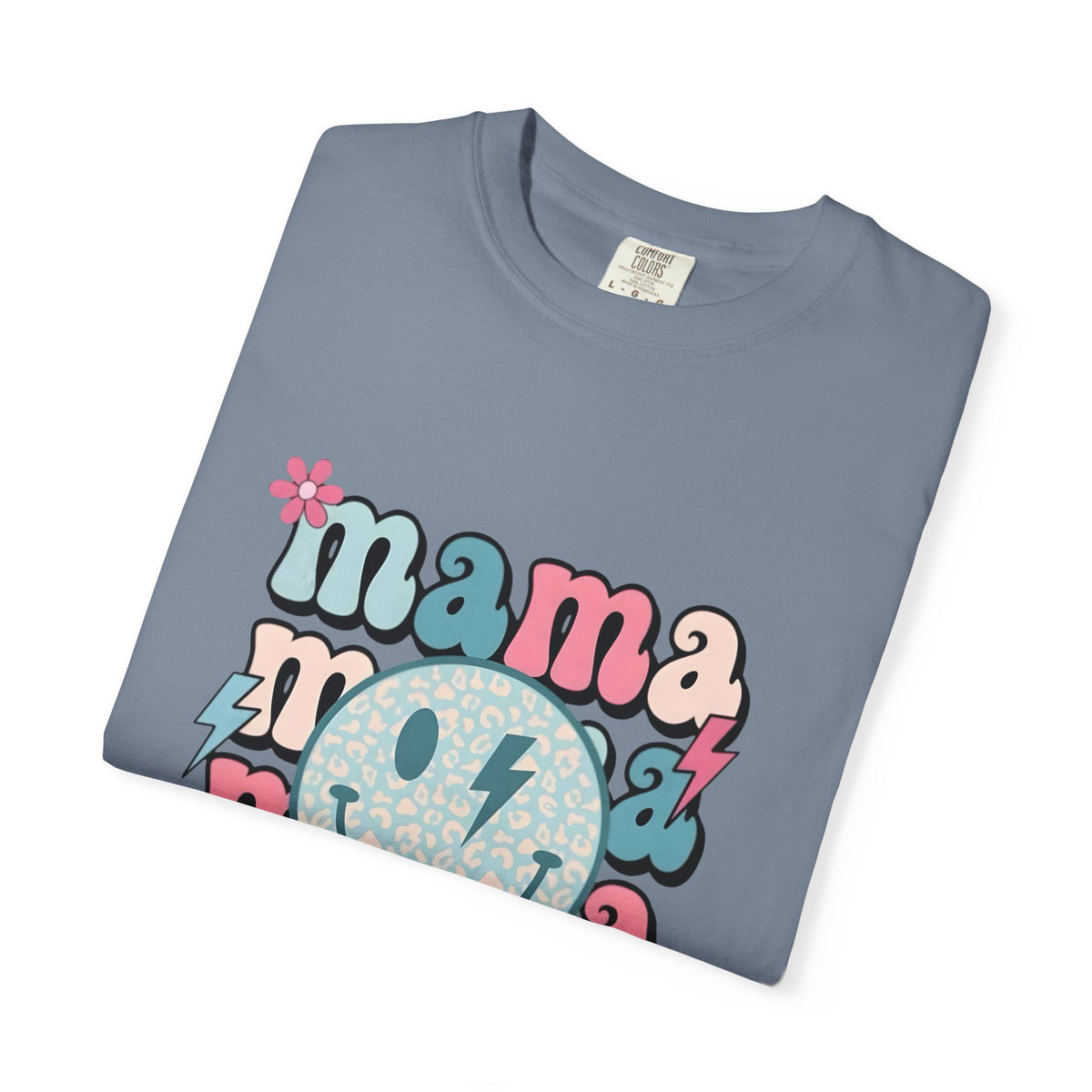 Mama Smiley Graphic T-Shirt — Retro Pink & Blue Mother’s Day Tee
