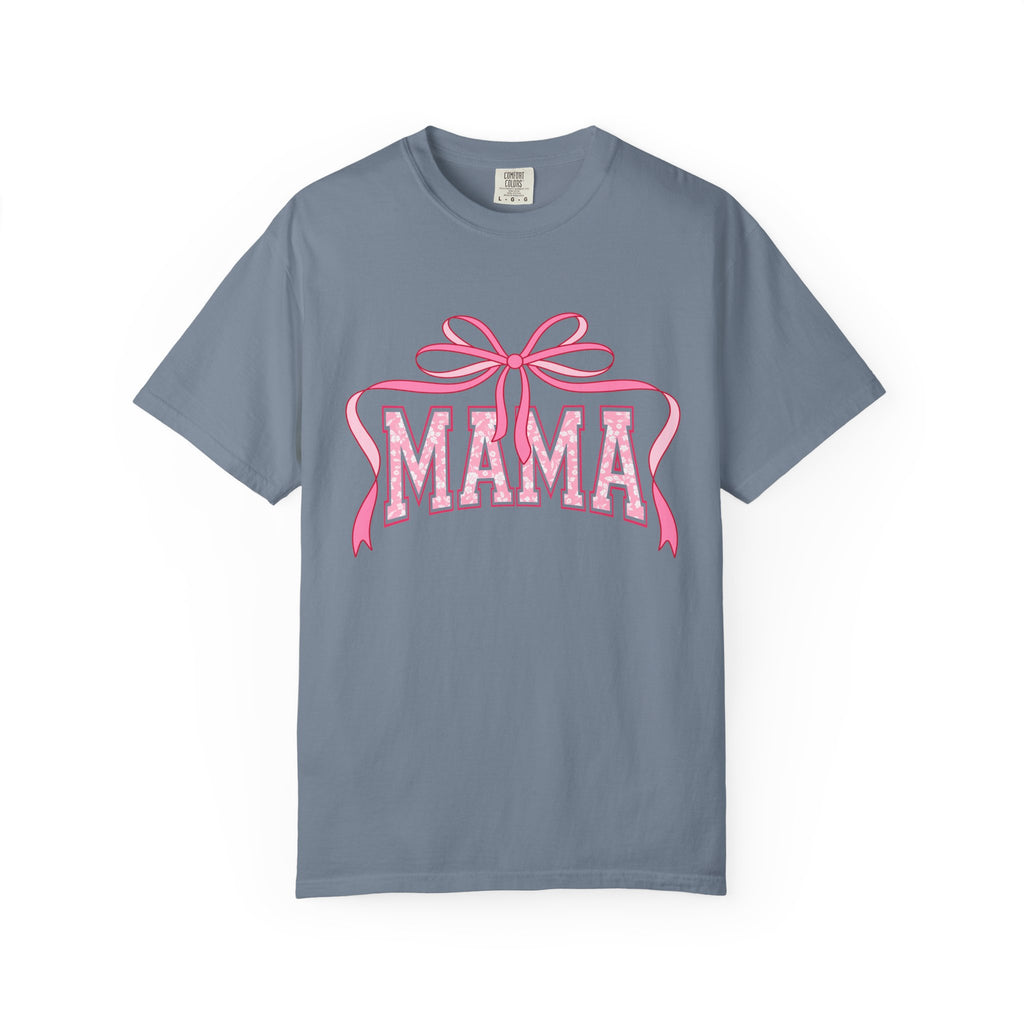 Mama Pink Bow T-Shirt — Floral Lettering Mother’s Day Tee