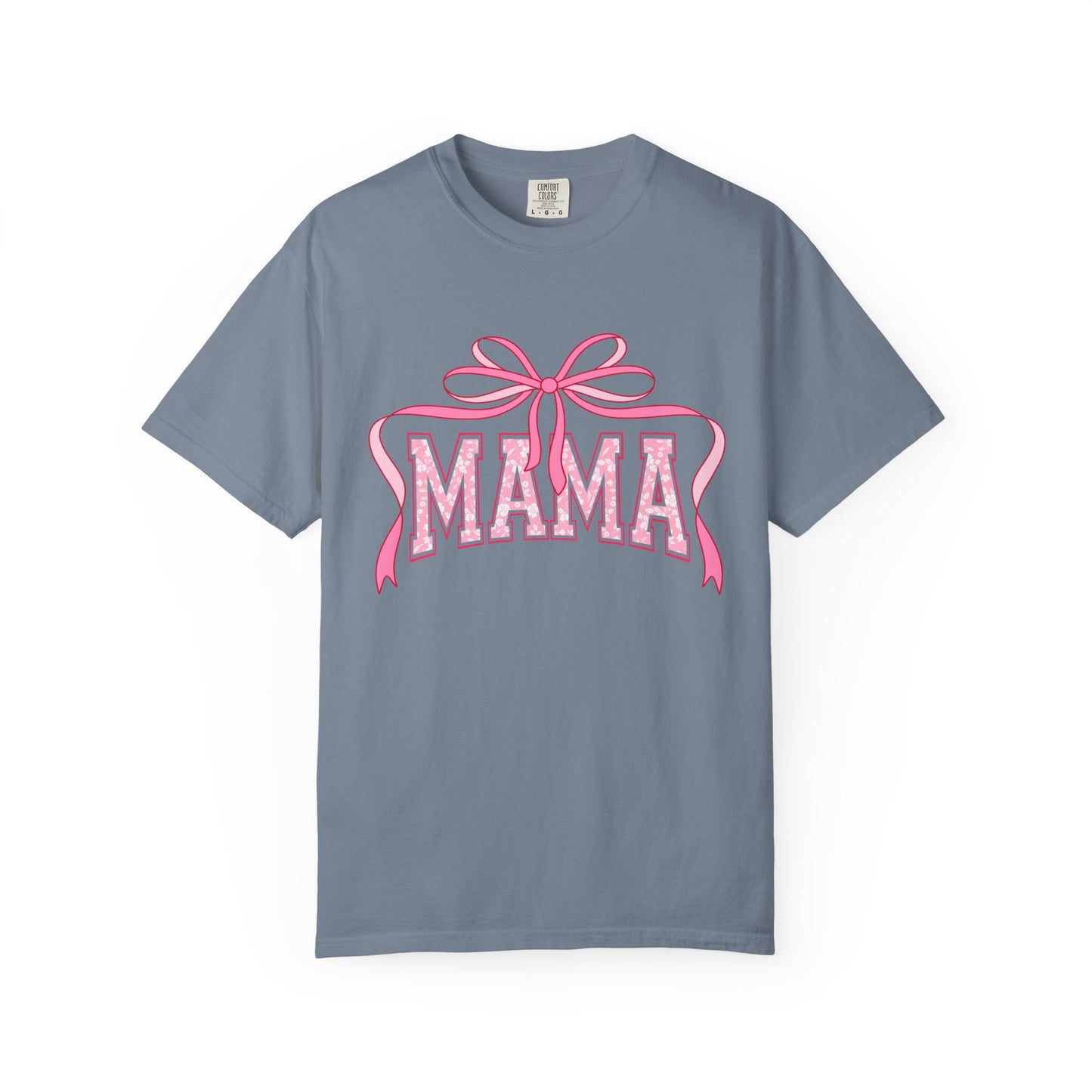 Mama Pink Bow T-Shirt — Floral Lettering Mother’s Day Tee