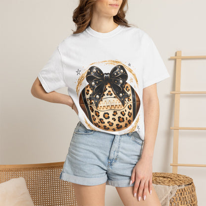 Leopard Print Football with Bow T-Shirt
