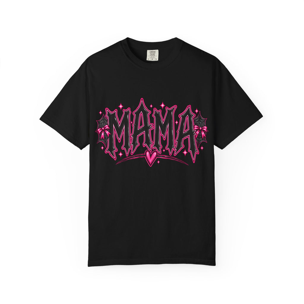 Mama Gothic Graphic T-Shirt — Pink Heart & Spiderweb Mother’s Day Tee