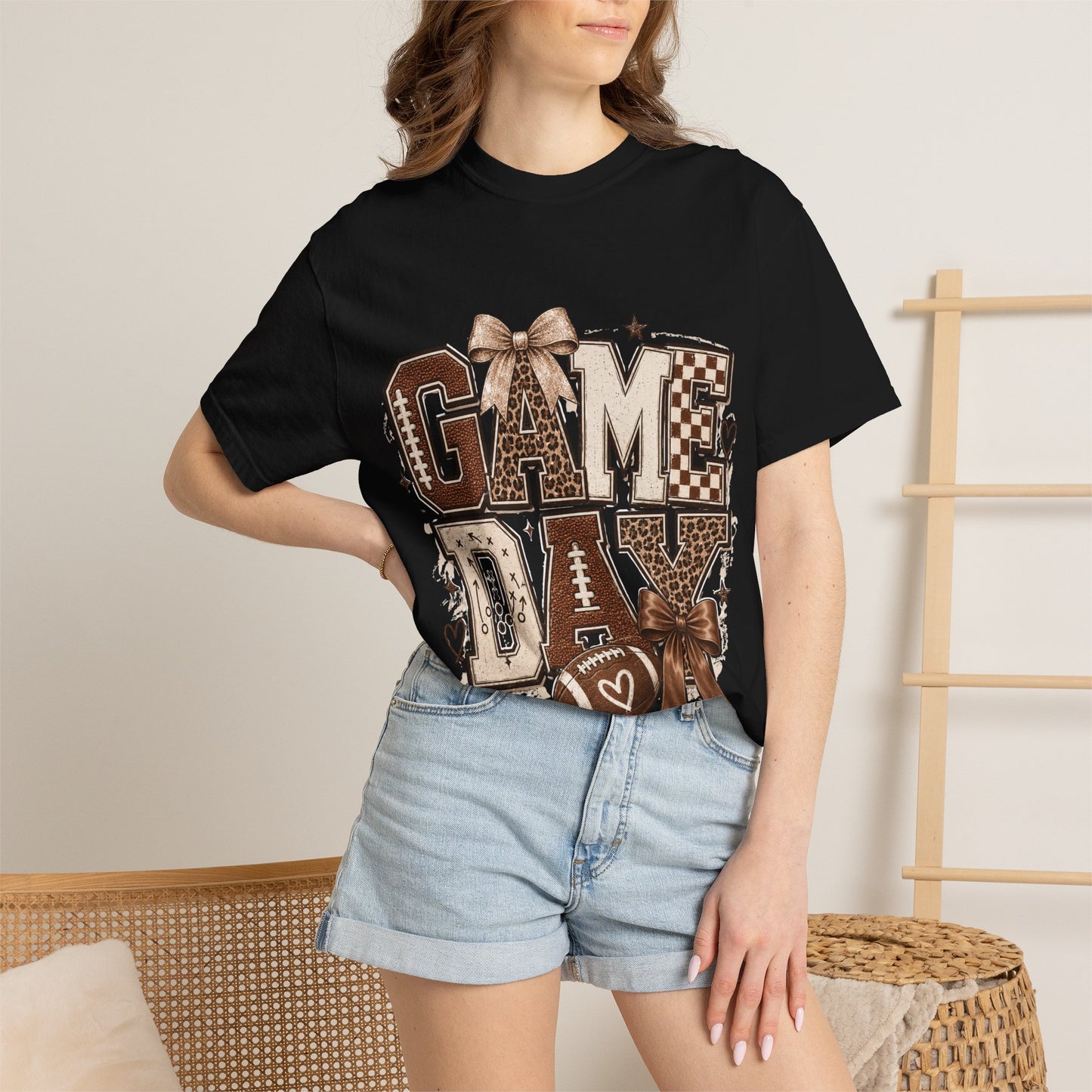 Game Day Graphic Tee — Retro Brown Bow Football Fan Shirt