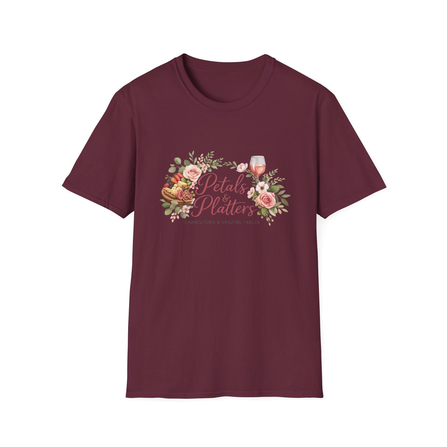 Petals & Platters Floral Wine T-Shirt — Garden Brunch Shirt for Entertaining