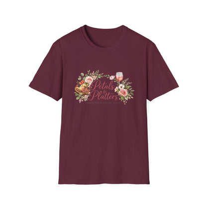 Petals & Platters Floral Wine T-Shirt — Garden Brunch Shirt for Entertaining