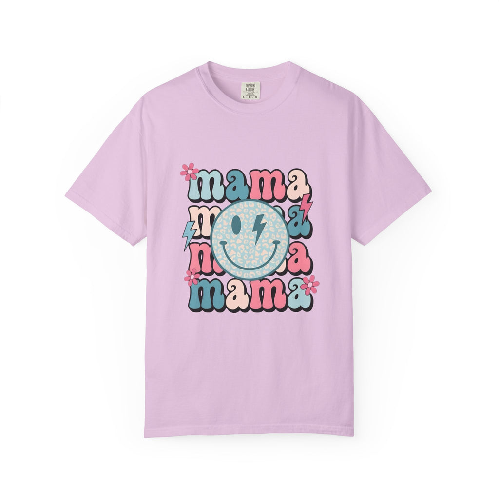 Mama Smiley Graphic T-Shirt — Retro Pink & Blue Mother’s Day Tee