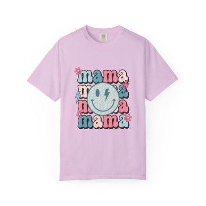 Mama Smiley Graphic T-Shirt — Retro Pink & Blue Mother’s Day Tee