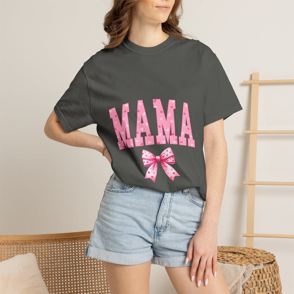 Mama Pink Polka Dot T‑Shirt — Cute Mama Tee with Bow