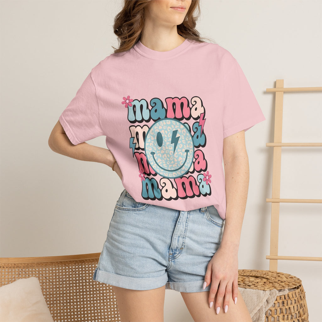 Mama Smiley Graphic T-Shirt — Retro Pink & Blue Mother’s Day Tee
