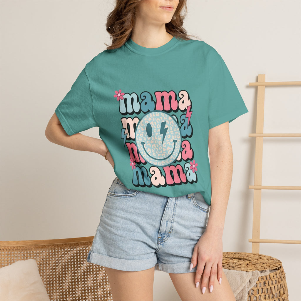 Mama Smiley Graphic T-Shirt — Retro Pink & Blue Mother’s Day Tee