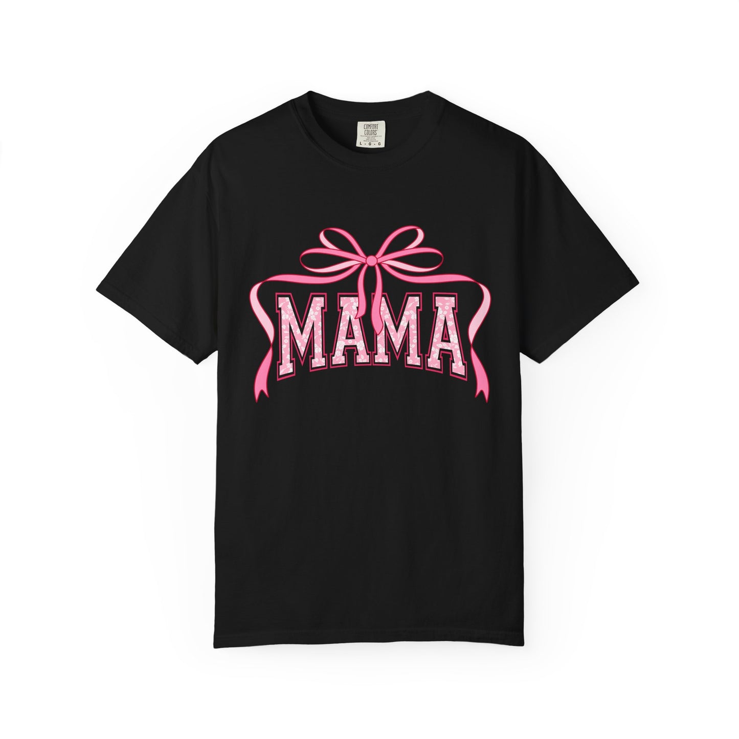Mama Pink Bow T-Shirt — Floral Lettering Mother’s Day Tee