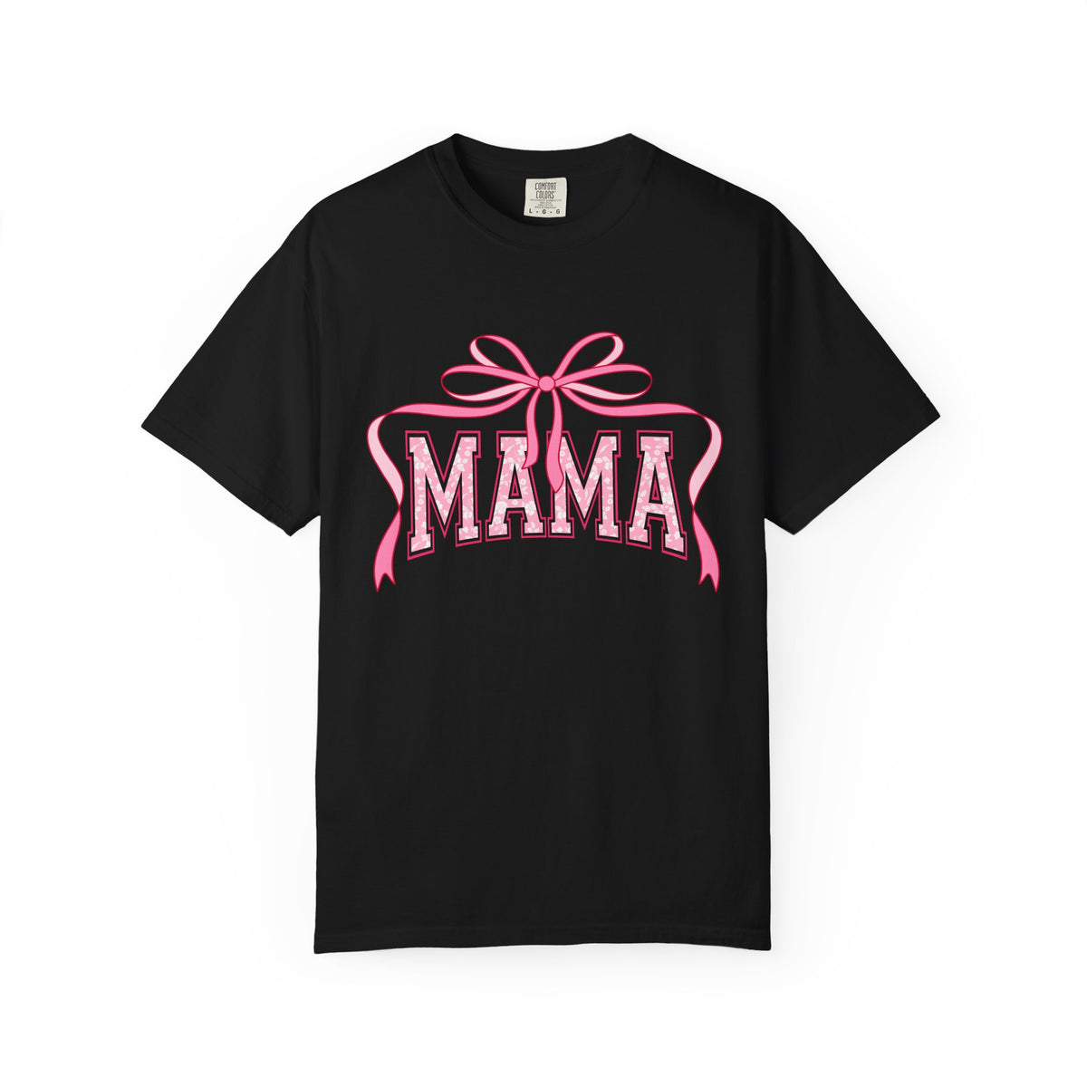 Mama Pink Bow T-Shirt — Floral Lettering Mother’s Day Tee