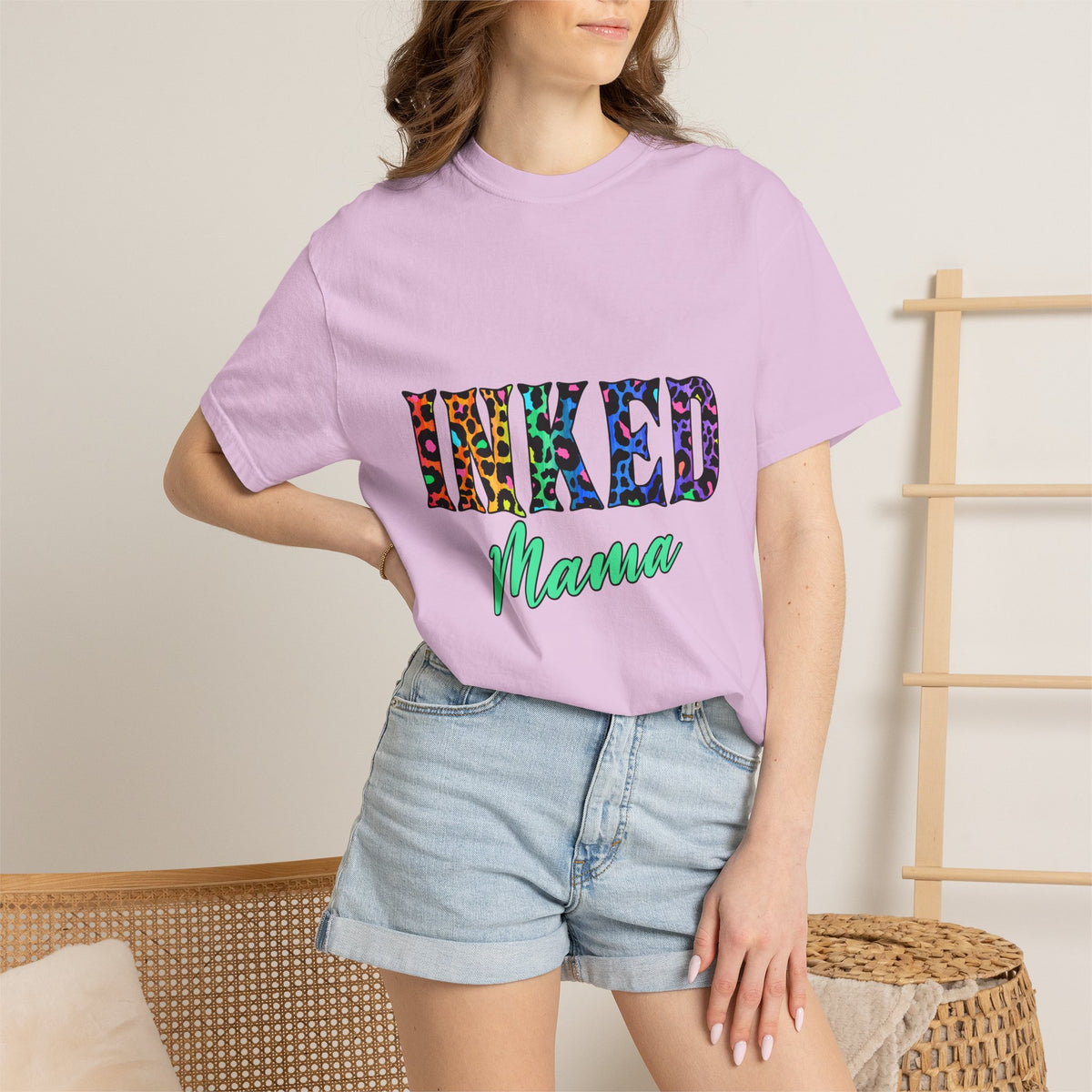 Inked Mama T-Shirt — Colorful Tattoo Script Tee for Moms