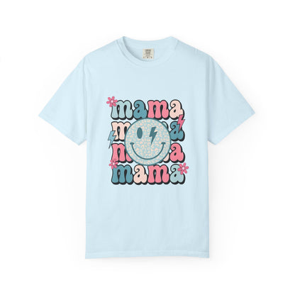 Mama Smiley Graphic T-Shirt — Retro Pink & Blue Mother’s Day Tee
