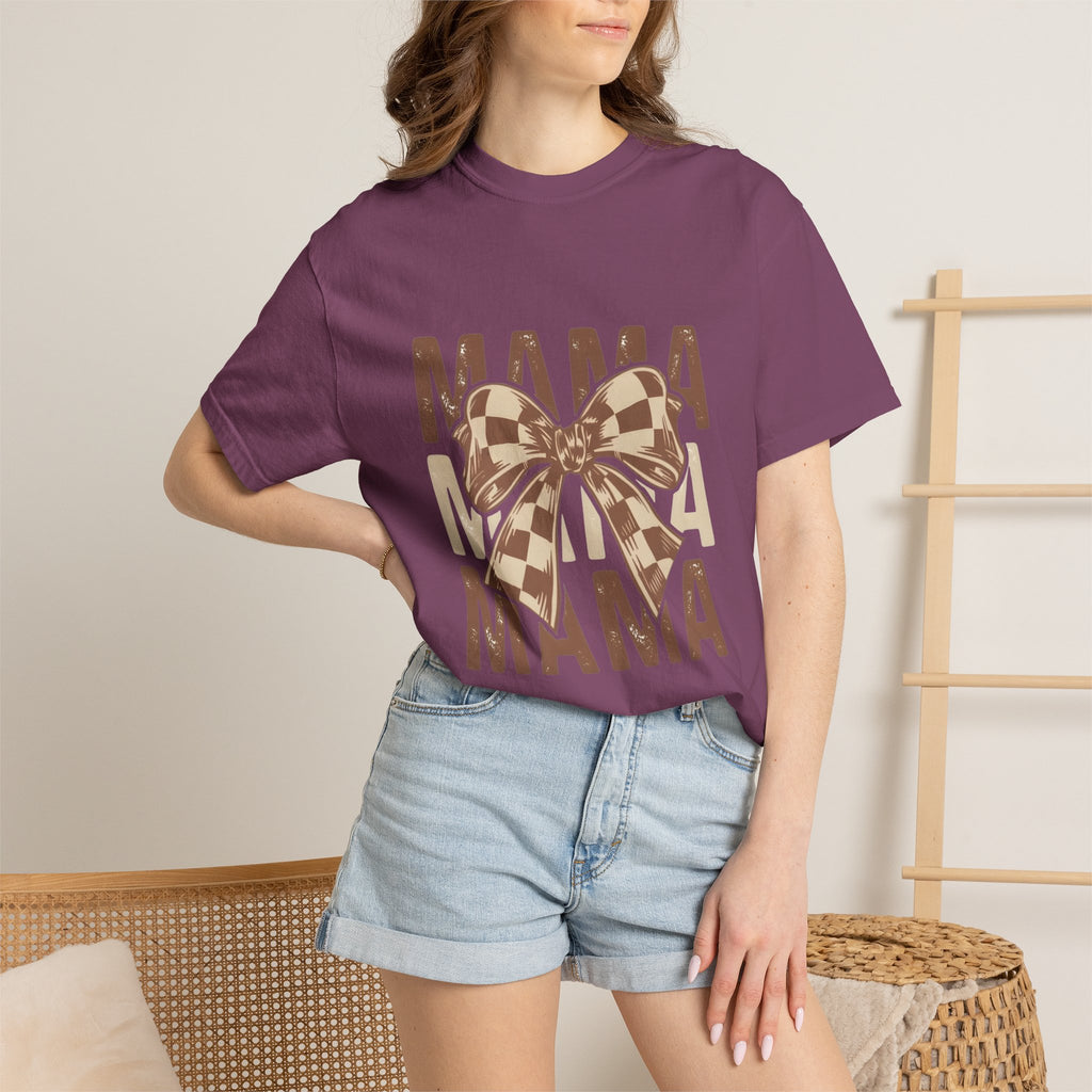 Mama Bow T-Shirt — Buffalo Check Ribbon Mom Shirt