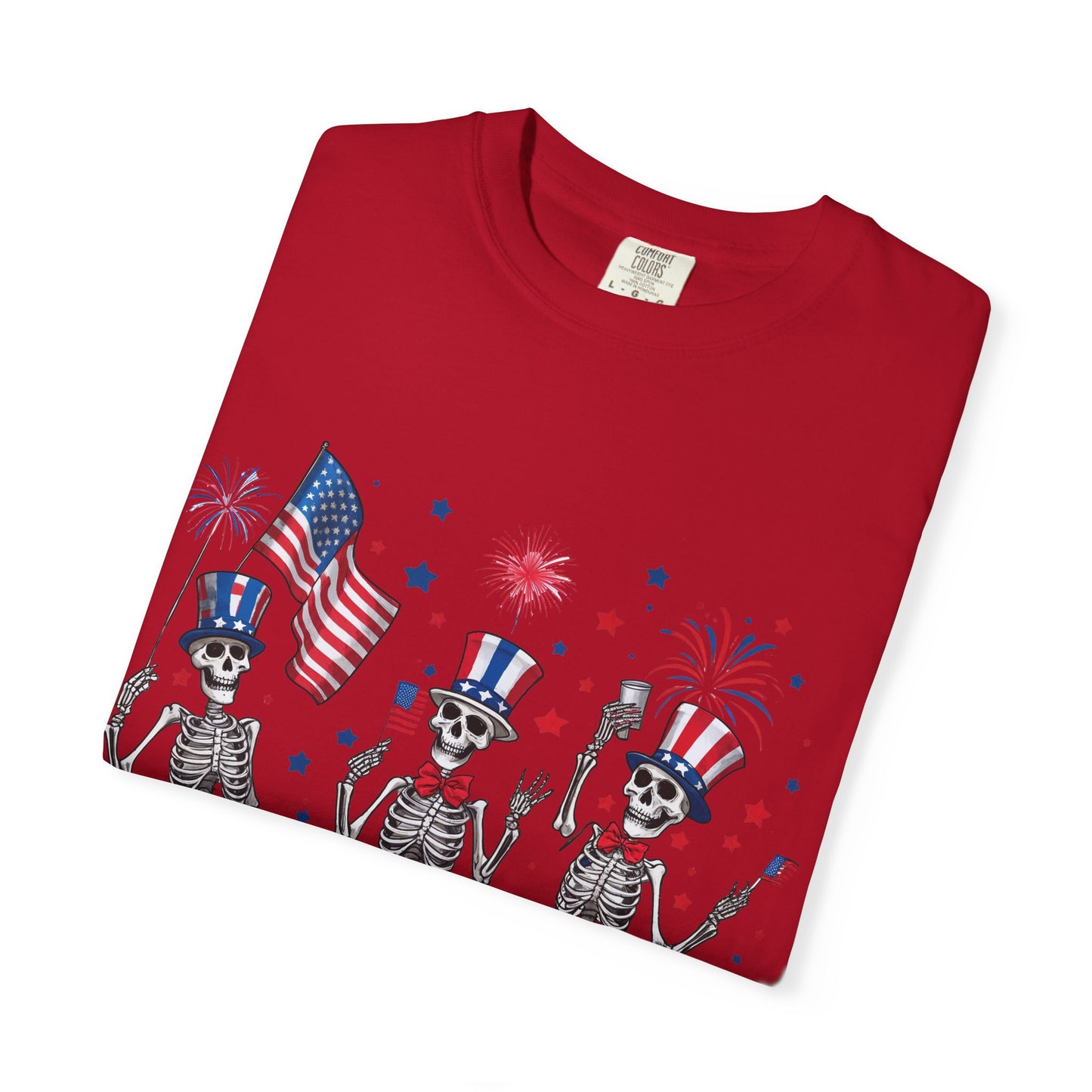 Patriotic Dancing Skeletons T-Shirt | 4th of July Flag Fireworks