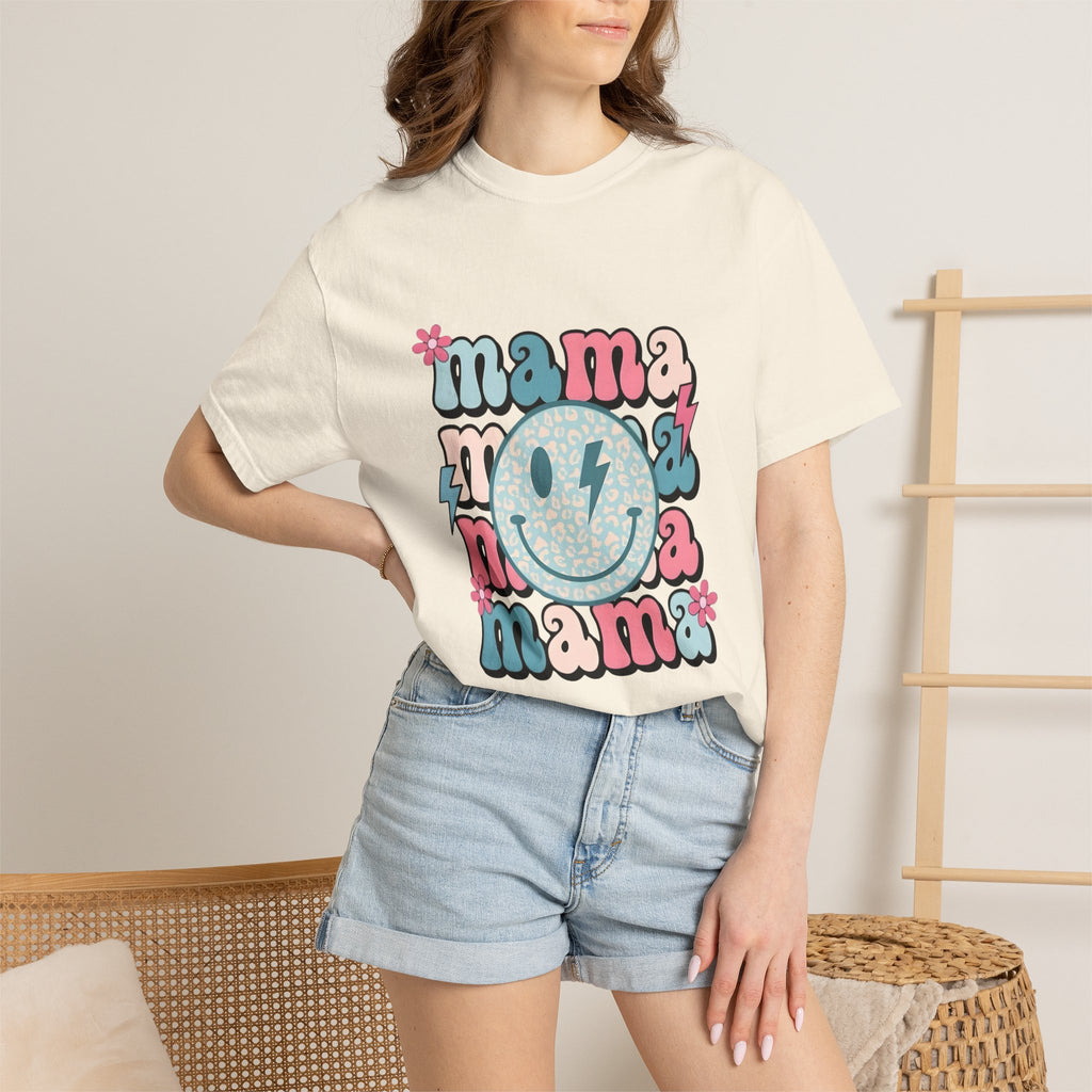 Mama Smiley Graphic T-Shirt — Retro Pink & Blue Mother’s Day Tee
