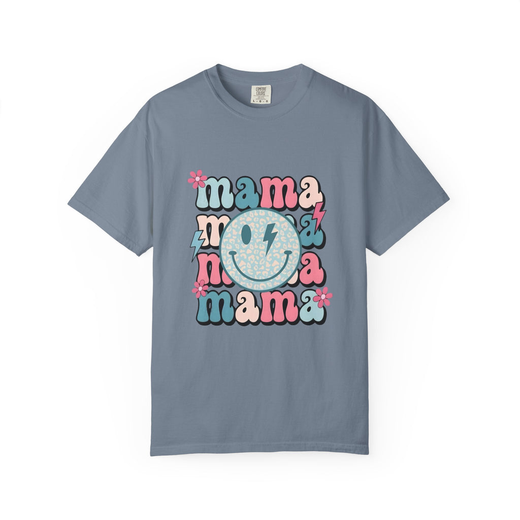 Mama Smiley Graphic T-Shirt — Retro Pink & Blue Mother’s Day Tee