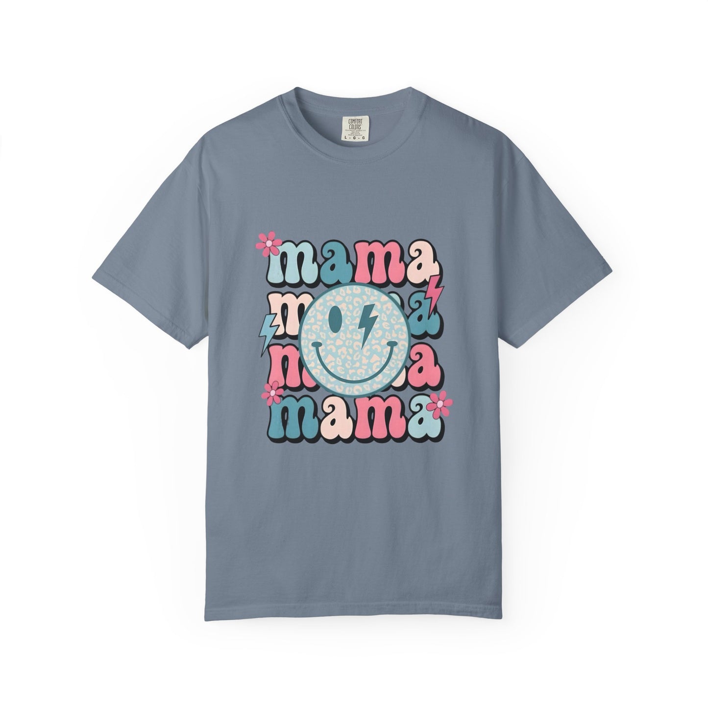Mama Smiley Graphic T-Shirt — Retro Pink & Blue Mother’s Day Tee