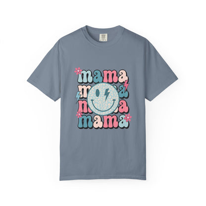 Mama Smiley Graphic T-Shirt — Retro Pink & Blue Mother’s Day Tee