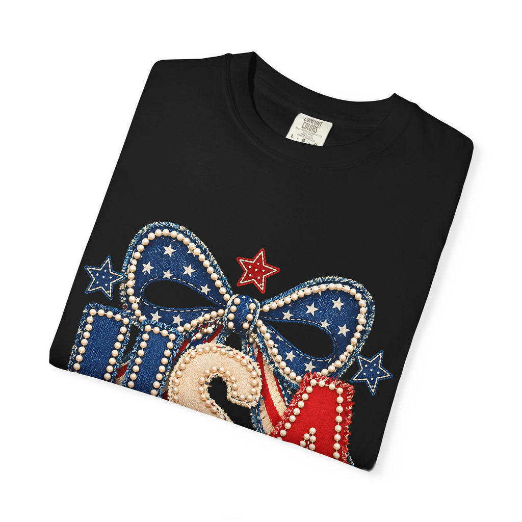 USA Patriotic Bow T‑Shirt — Fourth of July American Flag Tee