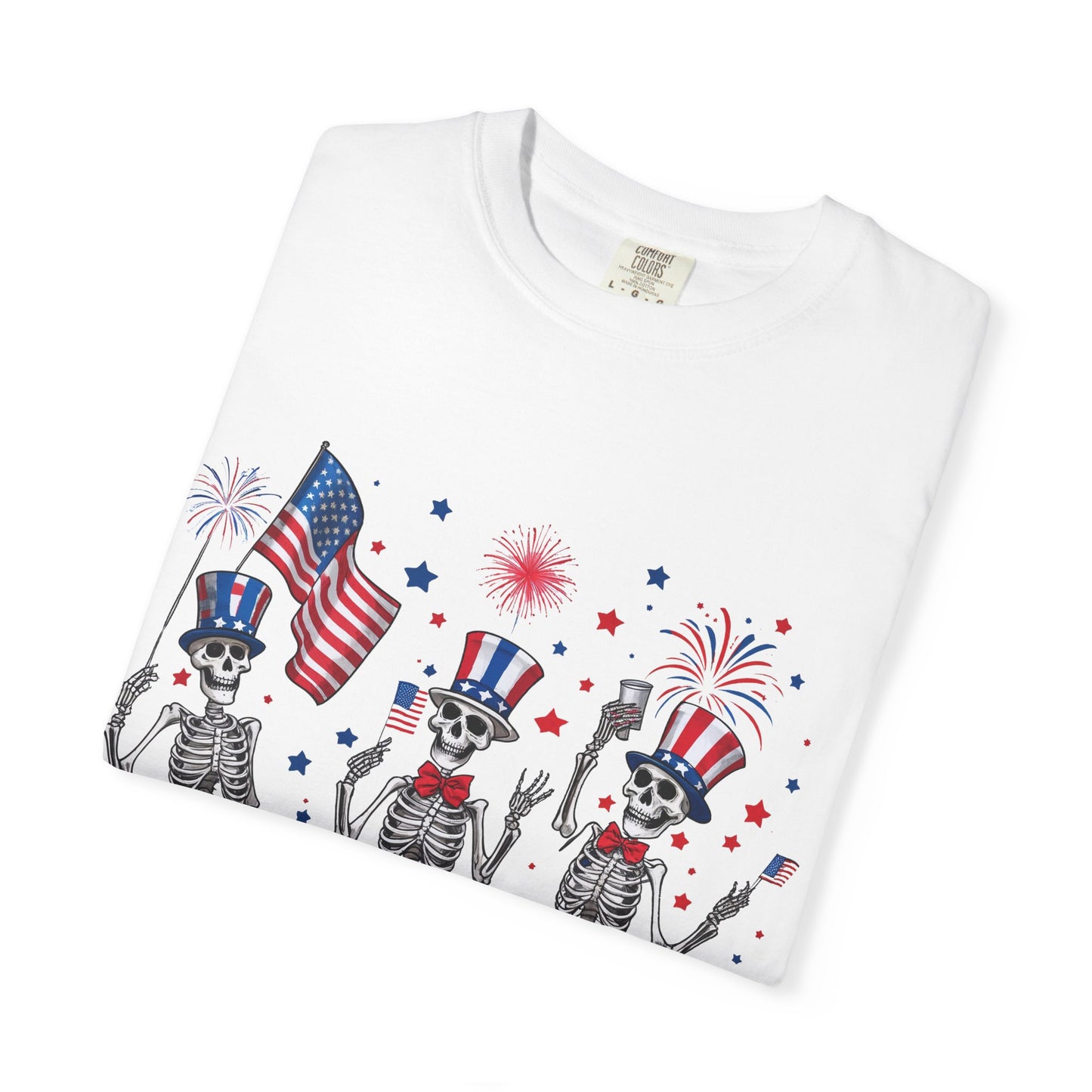 Patriotic Dancing Skeletons T-Shirt | 4th of July Flag Fireworks