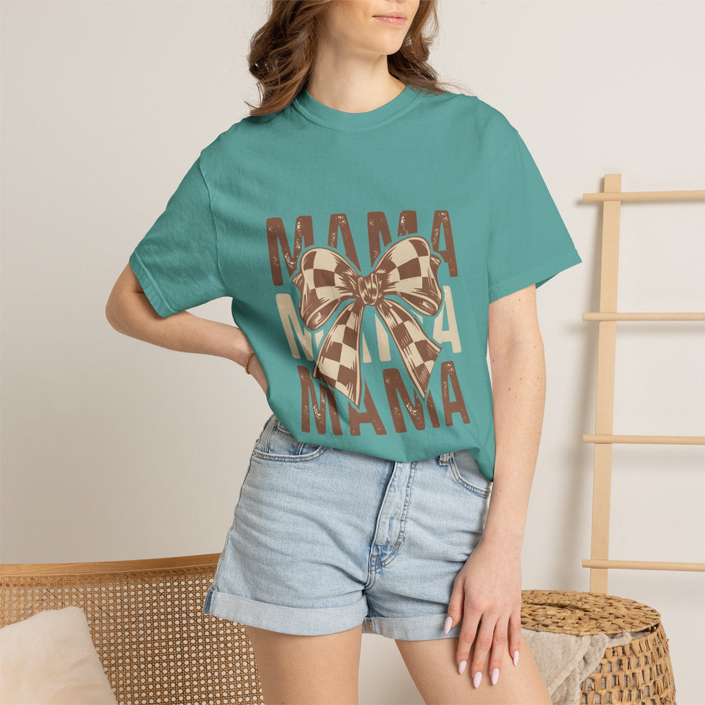Mama Bow T-Shirt — Buffalo Check Ribbon Mom Shirt