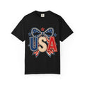 USA Patriotic Bow T‑Shirt — Fourth of July American Flag Tee