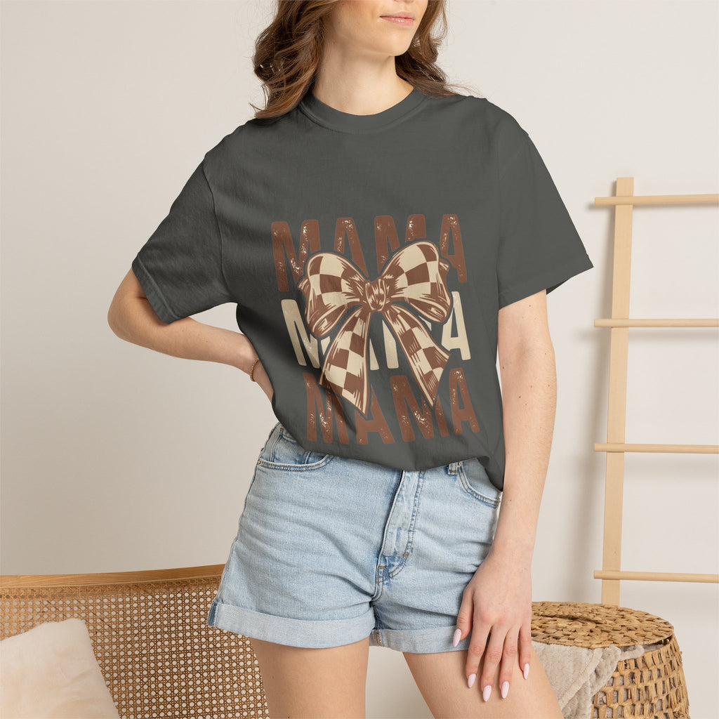 Mama Bow T-Shirt — Buffalo Check Ribbon Mom Shirt