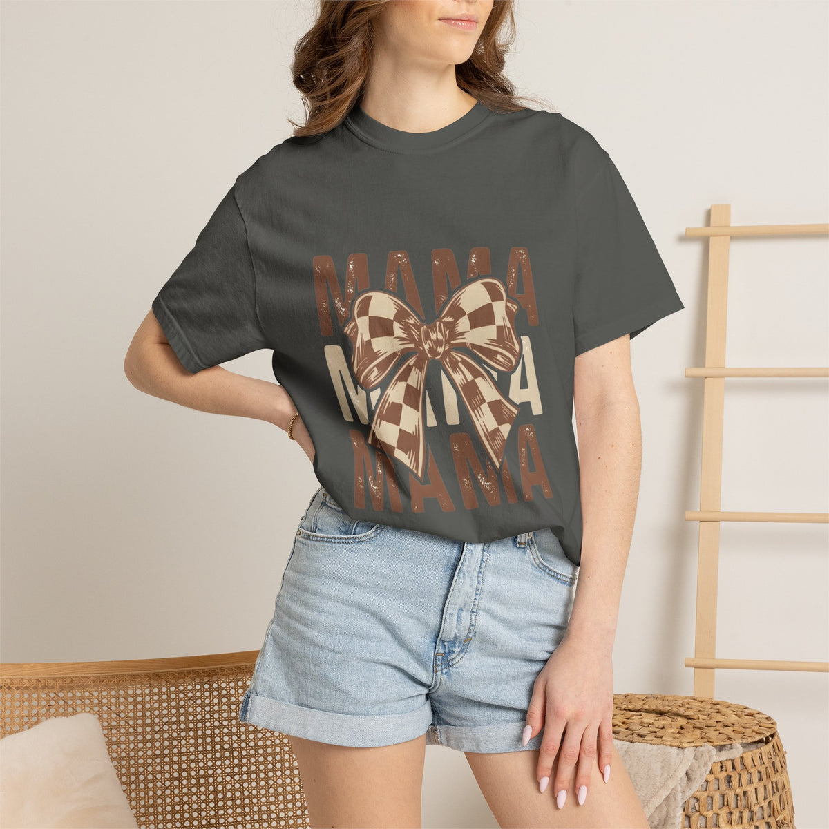 Mama Bow T-Shirt — Buffalo Check Ribbon Mom Shirt
