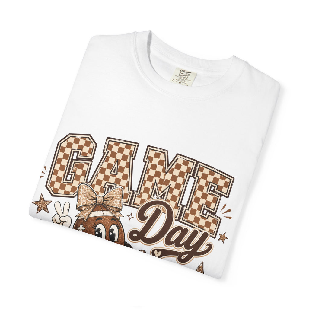 Game Day Retro Football T-Shirt — Vintage Mascot & Checkerboard Design